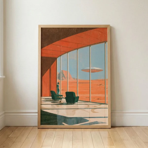 Retro Futurism Art Print, Desert Lounge UFO Mid Century Decor