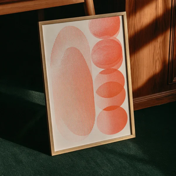 Mid Century Print, Coral Abstract Geometric Art, Modernist Orange Decor