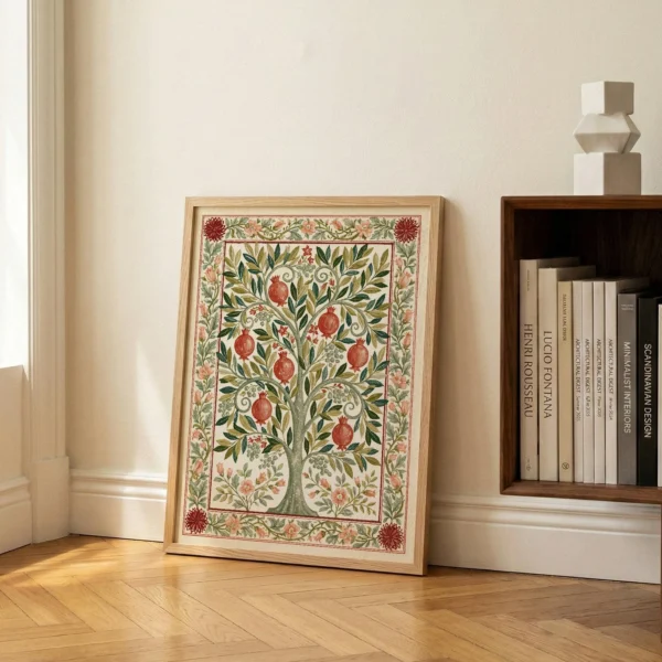 Pomegranate Tree Art Print | Arts and Crafts Botanical Wall Art | Floral Decor