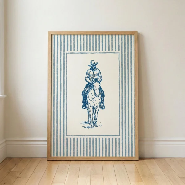 Cowboy Horse Art Print, Vintage Western Lasso Decor, Ranch Office Wall Art
