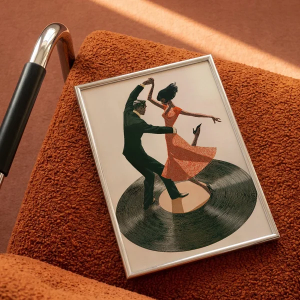 Mid Century Print, Dancing Couple Vinyl Illustration, Music Room Wall Decor