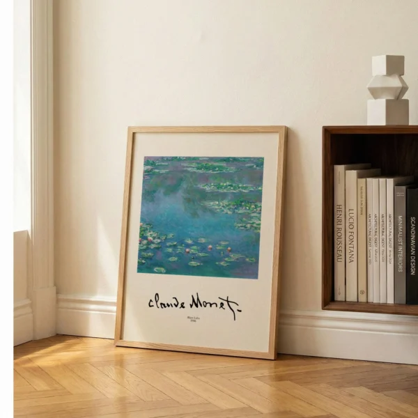 Water Lilies Art Print with Claude Monet Signature (Classic Impressionist Floral Poster)