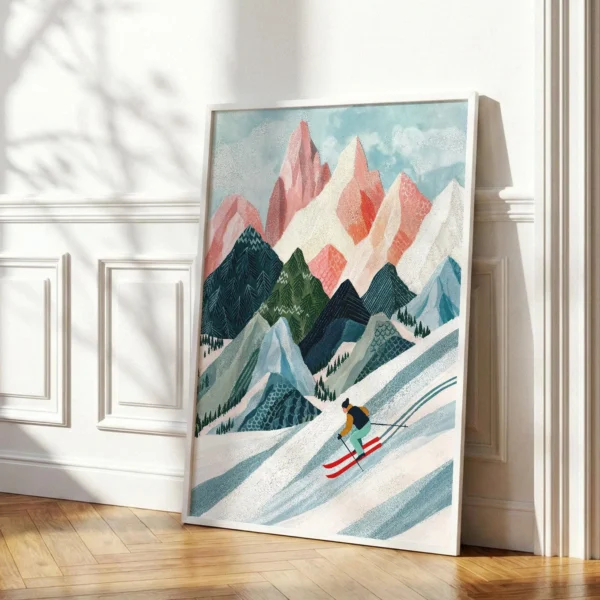 Vintage Ski Poster Wall Art, Alpine Mountain Print, Colorful Après Ski Decor