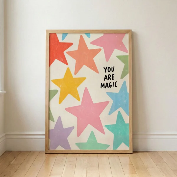 Affirmation Art Print, You Are Magic Star, Pastel Retro Wall Art