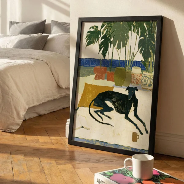 Greyhound and Houseplants Print (Botanical Mid-Century Style Art)