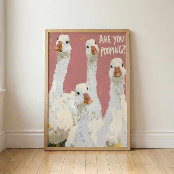 Funny Goose Bathroom Print - Pink Are You Pooping Wall Art - Toilet Humor Poster