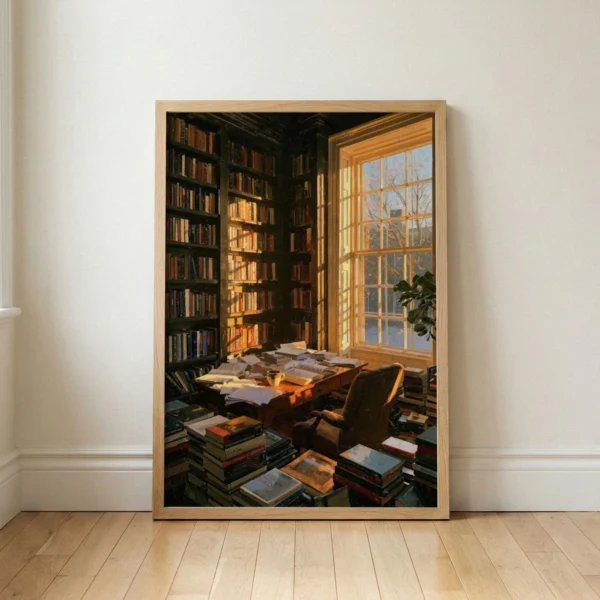 Writer's Study Art Print, Dark Academia Library Painting, Vintage Bookish Home Office Wall Decor