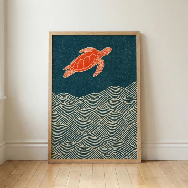 Sea Turtle Print Vintage Art, Coastal Beach House Decor
