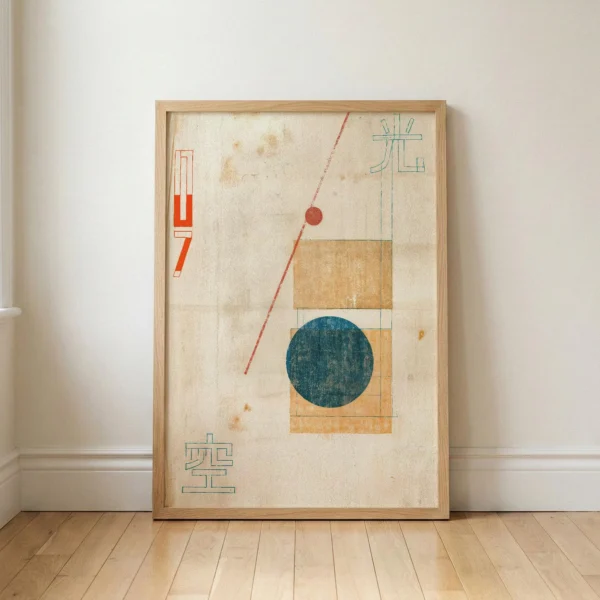 Abstract Art Print, Japanese Modernist Geometry, Aged Paper Office Wall Decor