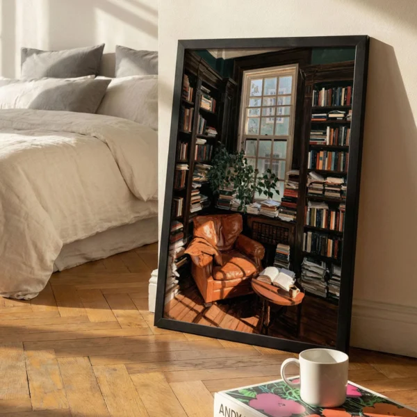 English Library Art Print, Vintage Gentleman Study Painting, Heritage Home Office Wall Decor