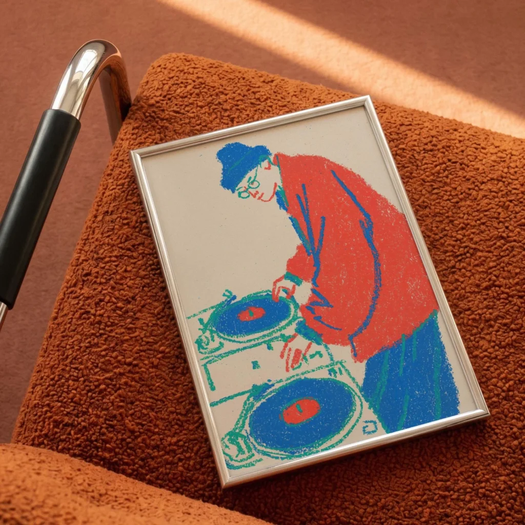 Retro DJ Vinyl Record Art Print (Lo-Fi Music Turntable Illustration Poster)