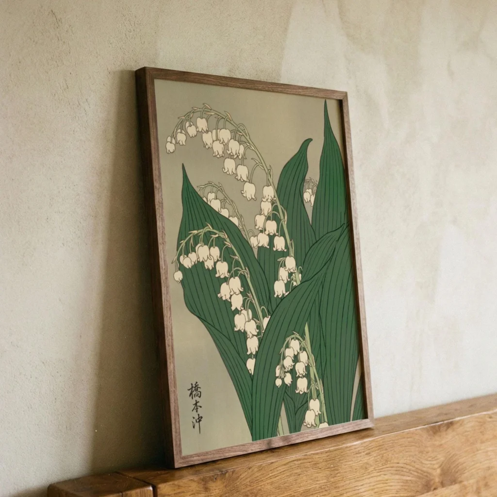 Lily of the Valley Japanese Art Print (Green Botanical Woodblock Poster)