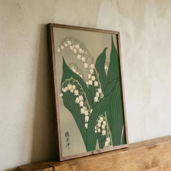 Lily of the Valley Japanese Art Print (Green Botanical Woodblock Poster)