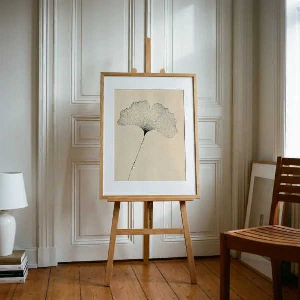 Ginkgo Leaf Botanical Print, Minimalist Line Art, Neutral Wall Decor